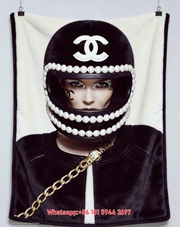 Chanel Pearl-Trimmed Helmet Fashion Art Flannel Sofa Throw Blanket IMG_6764